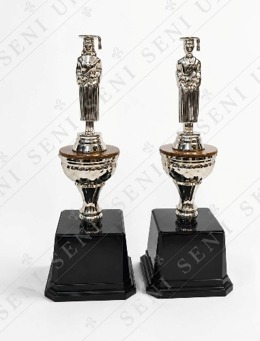 Classic Silver Graduation Figure Award Trophy with Black Base