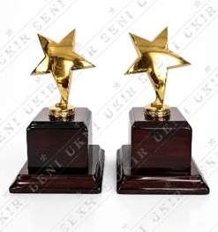 Classic Gold Metallic Star Award Trophy with Wooden Base